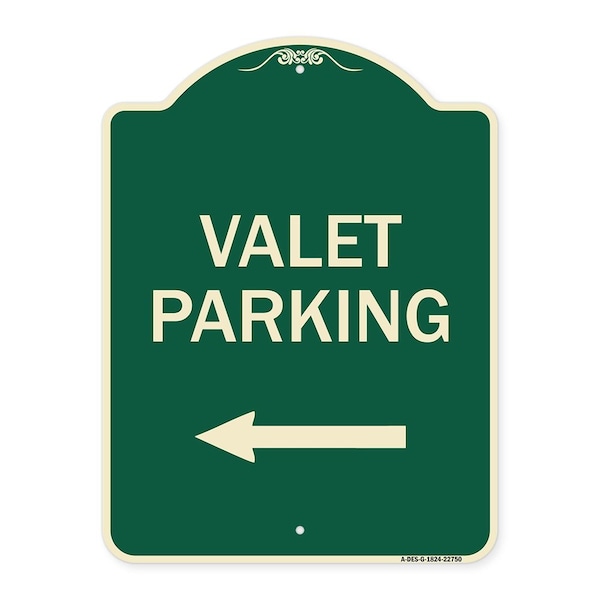 Signmission Valet Parking with Left Arrow Heavy-Gauge Aluminum Architectural Sign, 24" x 18", G-1824-22750 A-DES-G-1824-22750 - main